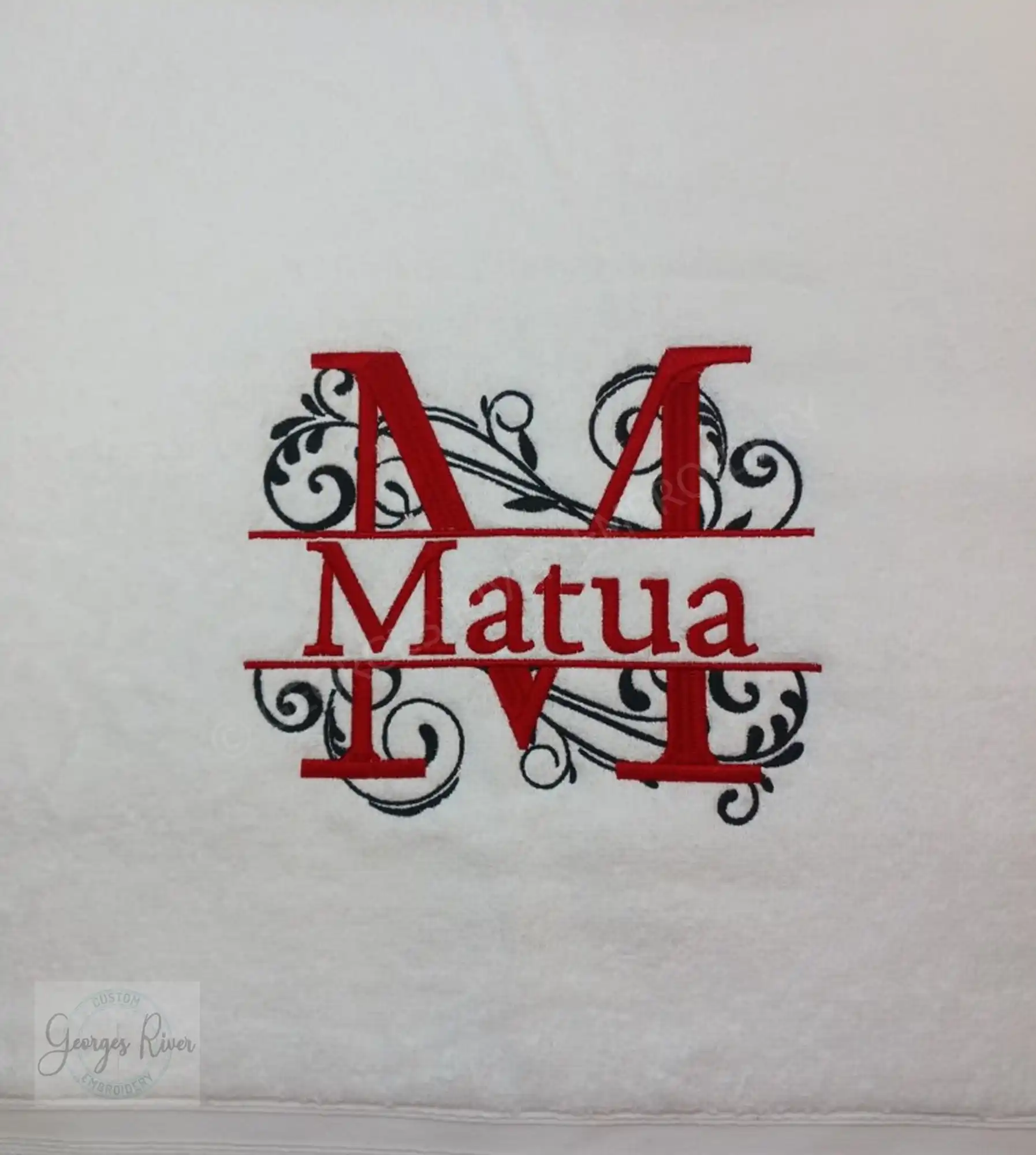 Personalised Monogrammed Bath Towel - Single or Set- Initials and Name Swirls - Image 7