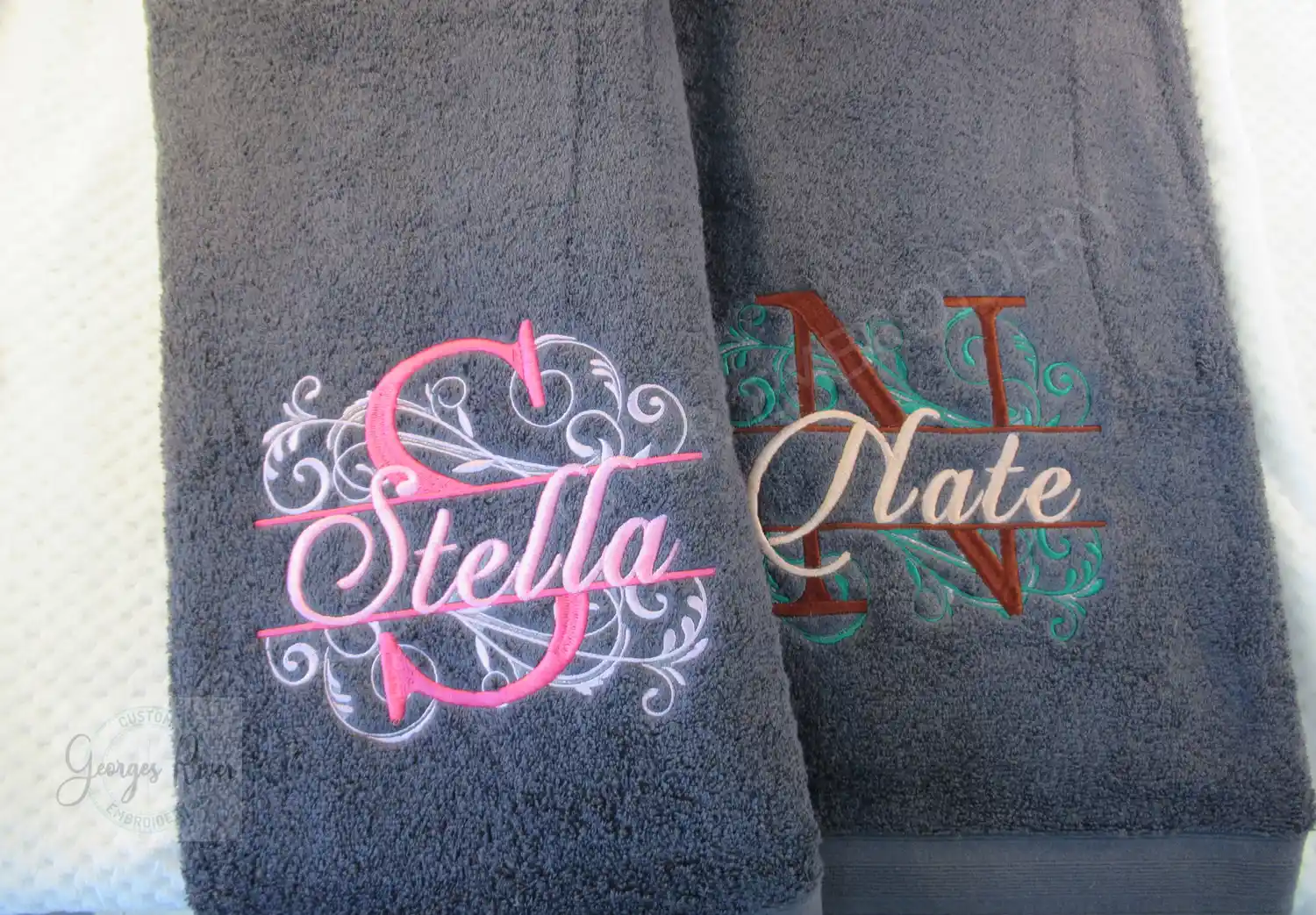 Personalised Monogrammed Bath Towel - Single or Set- Initials and Name Swirls - Image 10