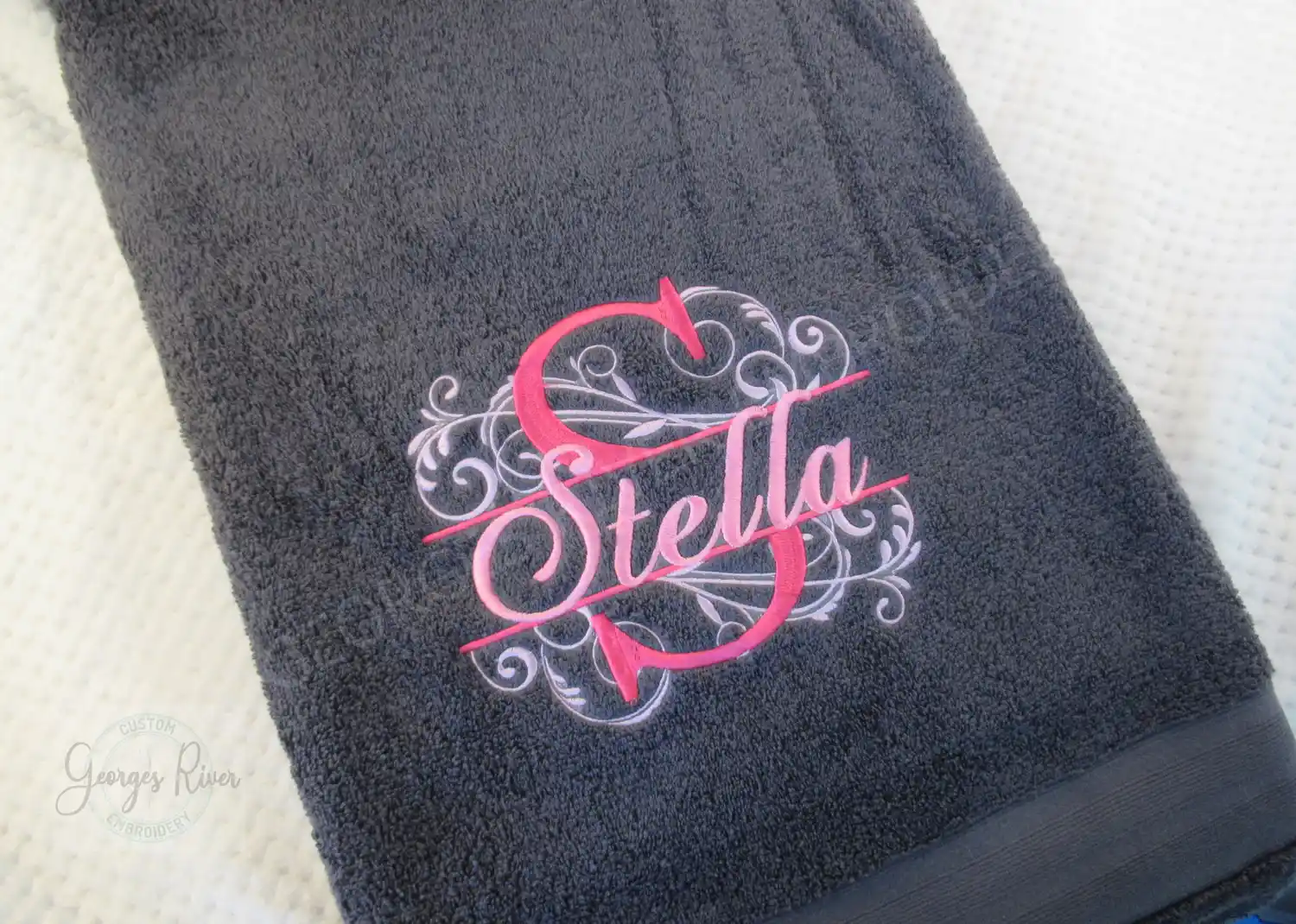 Personalised Monogrammed Bath Towel - Single or Set- Initials and Name Swirls - Image 9