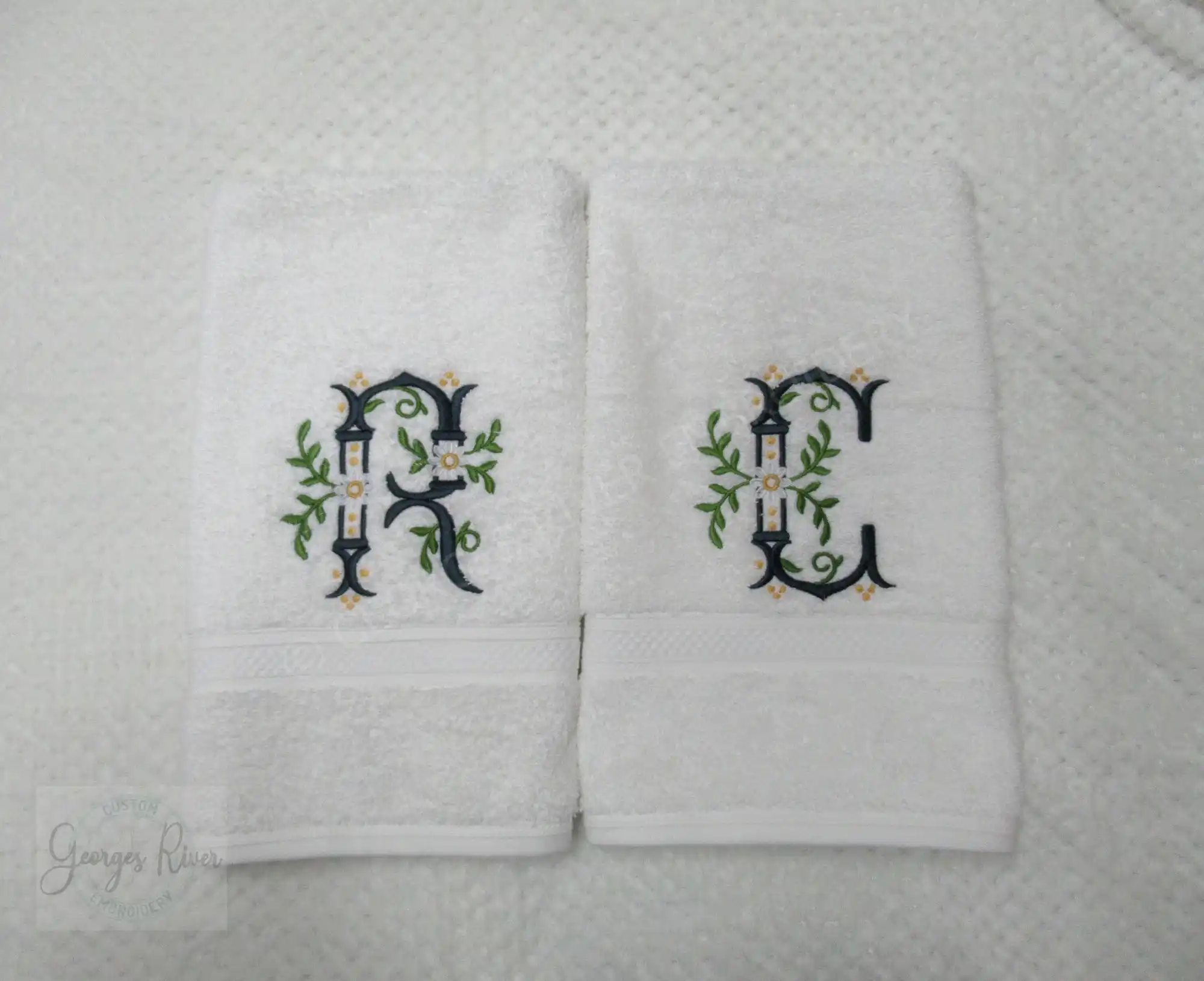 Personalised Monogrammed Bath Towel - Single or Set- Flower Gem Design - Image 7
