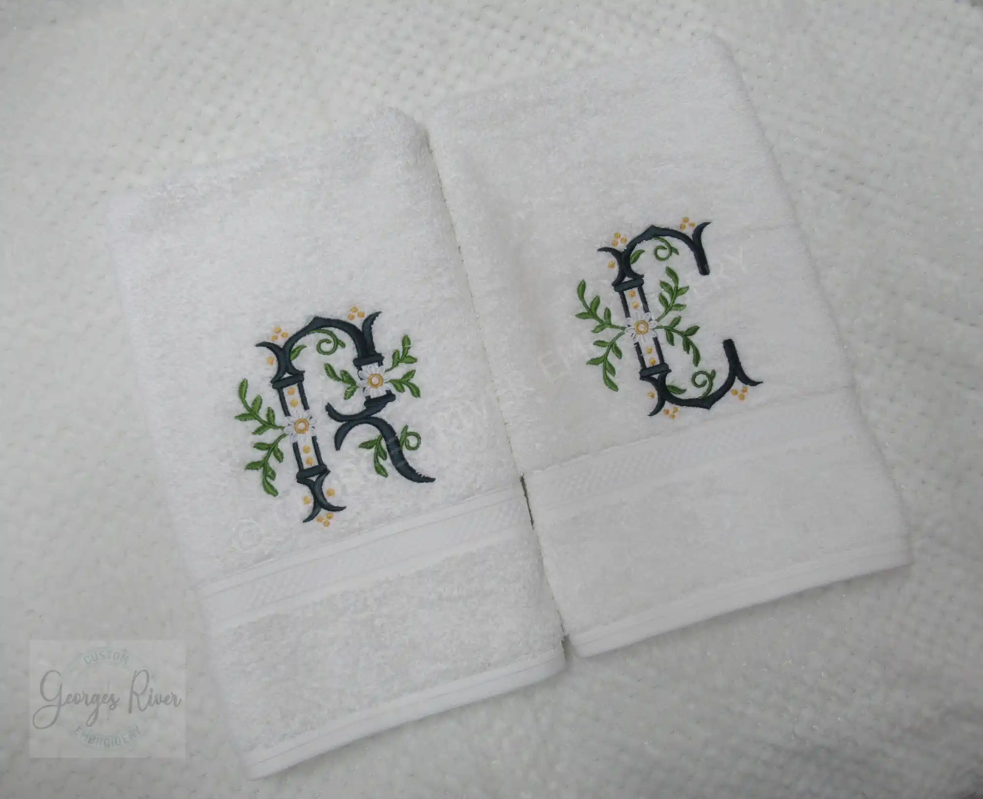 Personalised Monogrammed Bath Towel - Single or Set- Flower Gem Design - Image 6