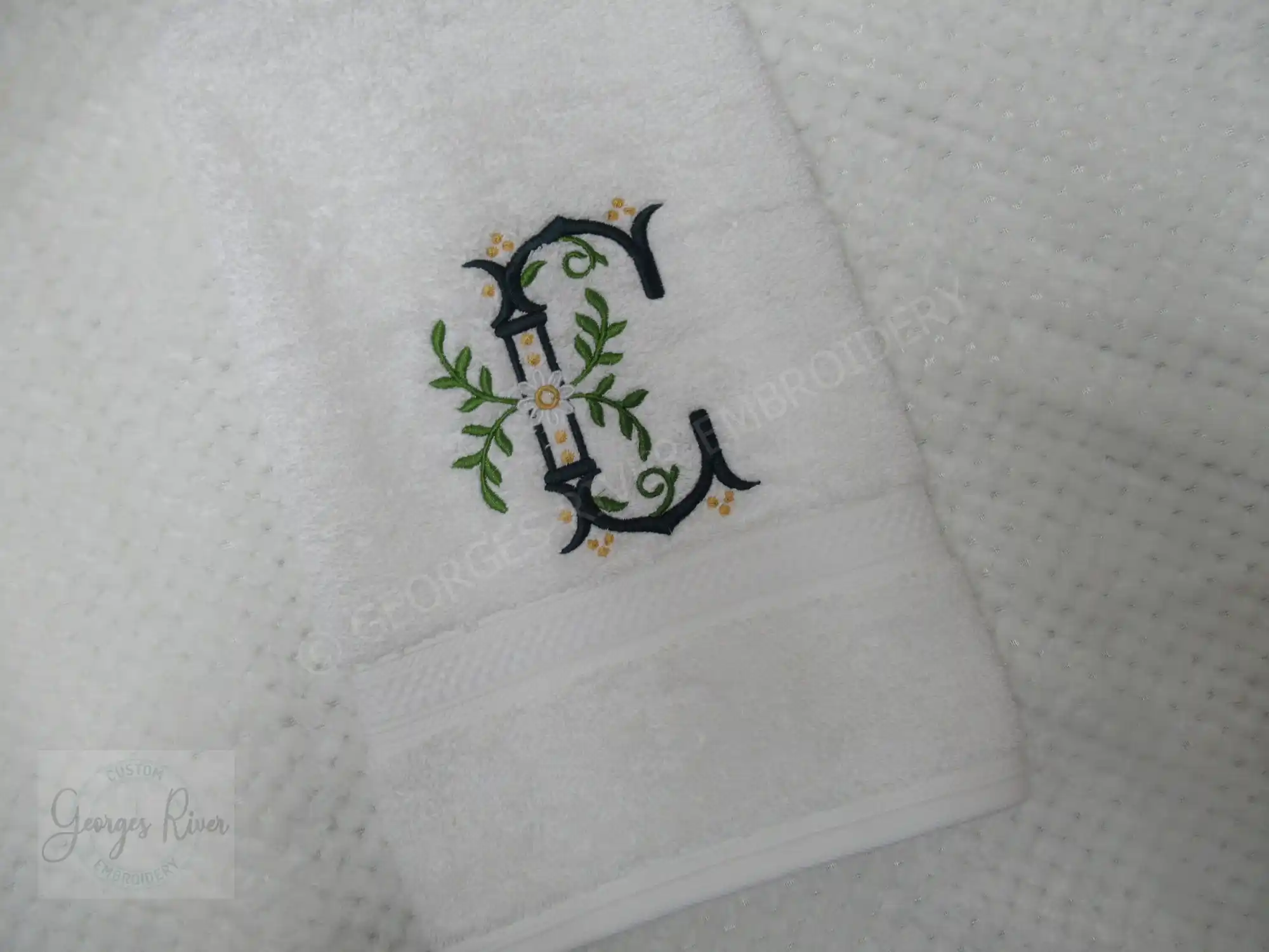 Personalised Monogrammed Bath Towel - Single or Set- Flower Gem Design - Image 5