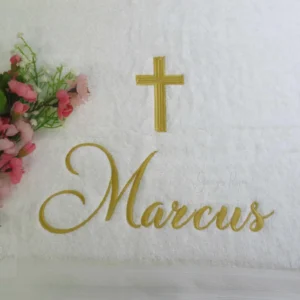 Cross Baptism / Christening Personalized Bath Towel - Cross Name Design