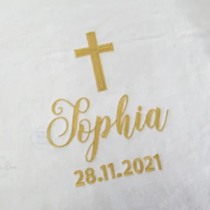 Cross Baptism / Christening Personalized Bath Towel - Cross Name Date Design