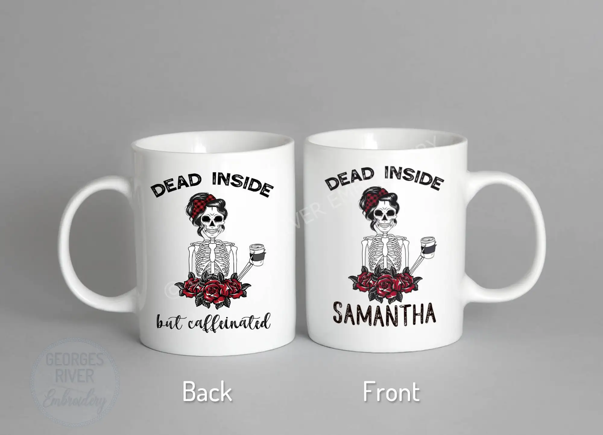 Funny Skeleton Design Coffee Mugs - Dead Inside But Caffinated