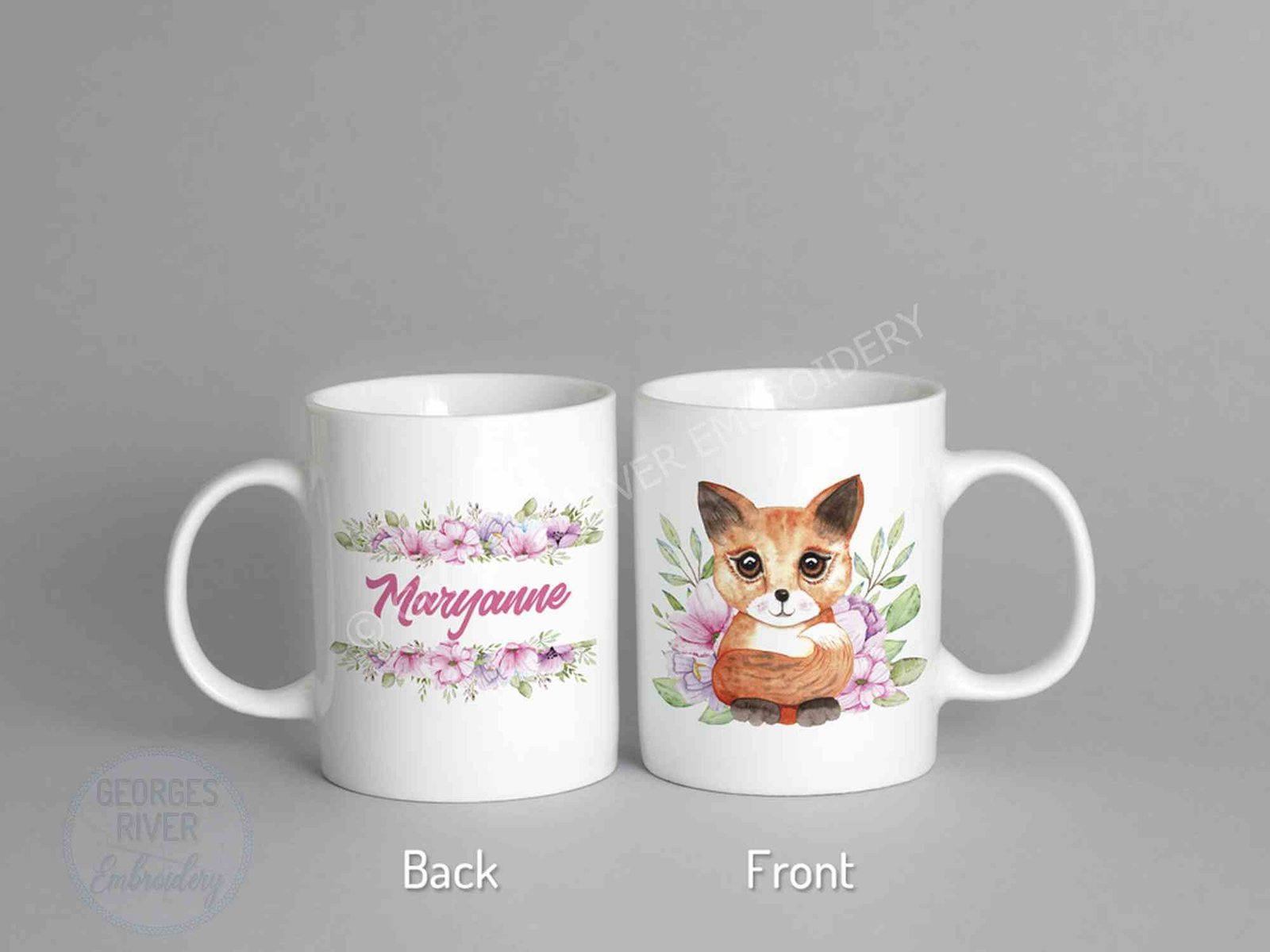 Personalised Woodland Animal mug gift - Kitty, Fox and Rabbit Designs