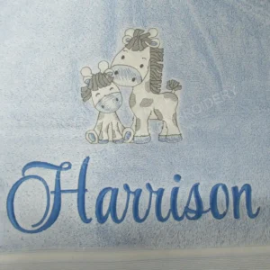 Personalised Towel - Kids Baby Newborn Gift - Giraffe Design + Name Embroidered