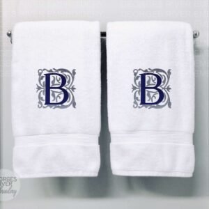 Personalised Monogrammed Bath Towel - Single or Set - 1 Letter Swirls Design