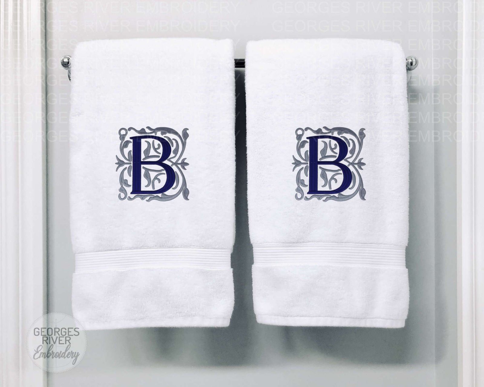 Personalised Monogrammed Bath Towel - Single or Set - 1 Letter Swirls Design
