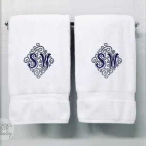 Personalised Monogrammed Bath Towel - Single or Set - Swirl Design 2 Letters
