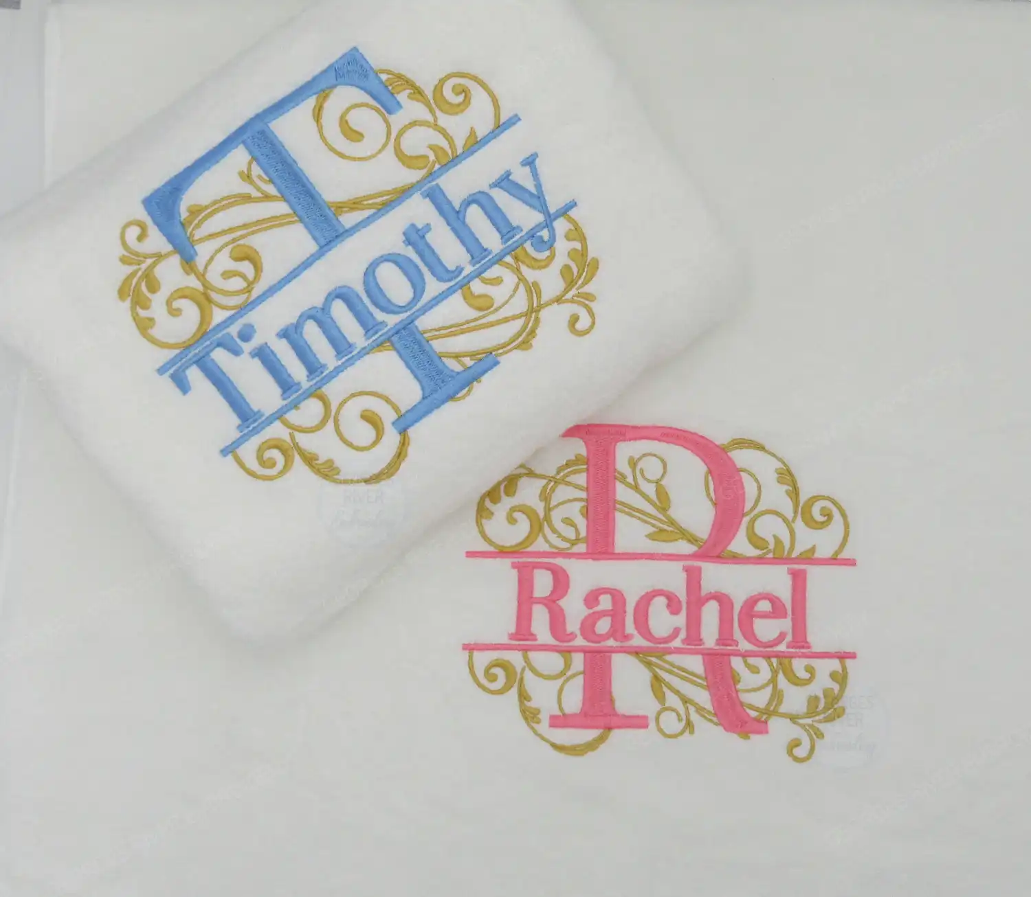 Personalised Monogrammed Bath Towel - Single or Set- Initials and Name Swirls