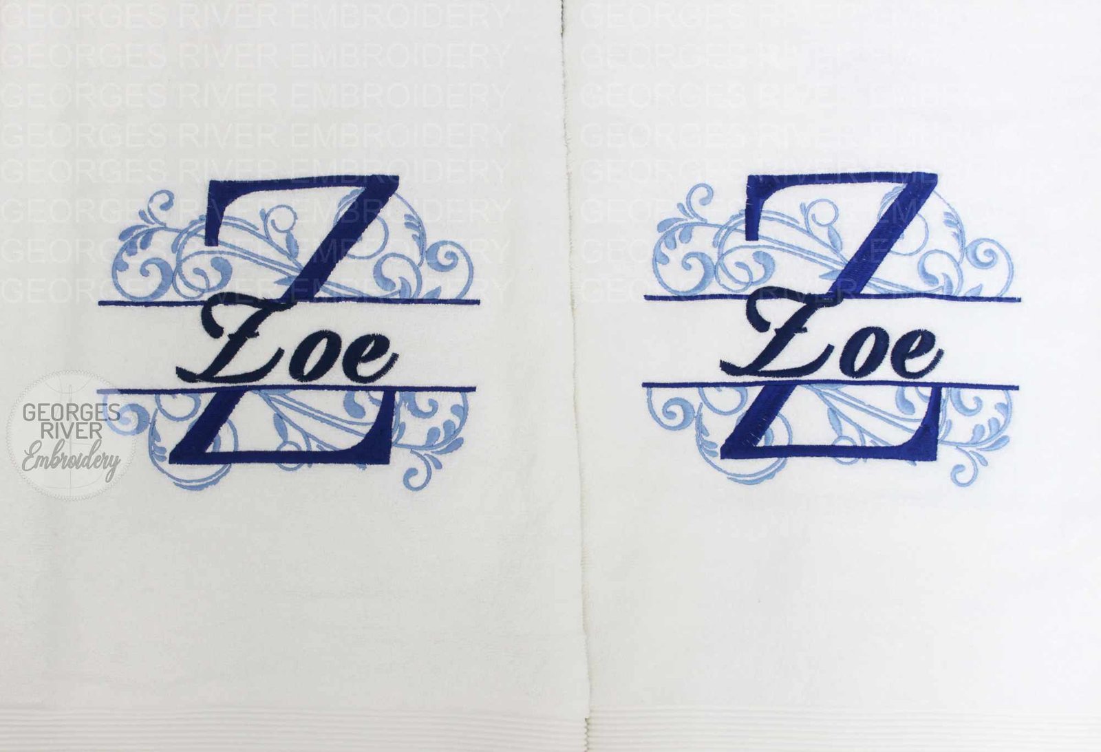 Personalised Monogrammed Bath Towel - Single or Set- Initials and Name Swirls - Image 5