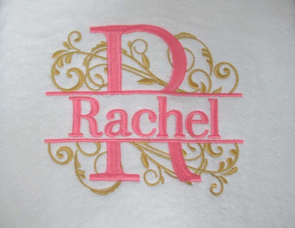 Personalised Monogrammed Bath Towel - Single or Set- Initials and Name Swirls - Image 6
