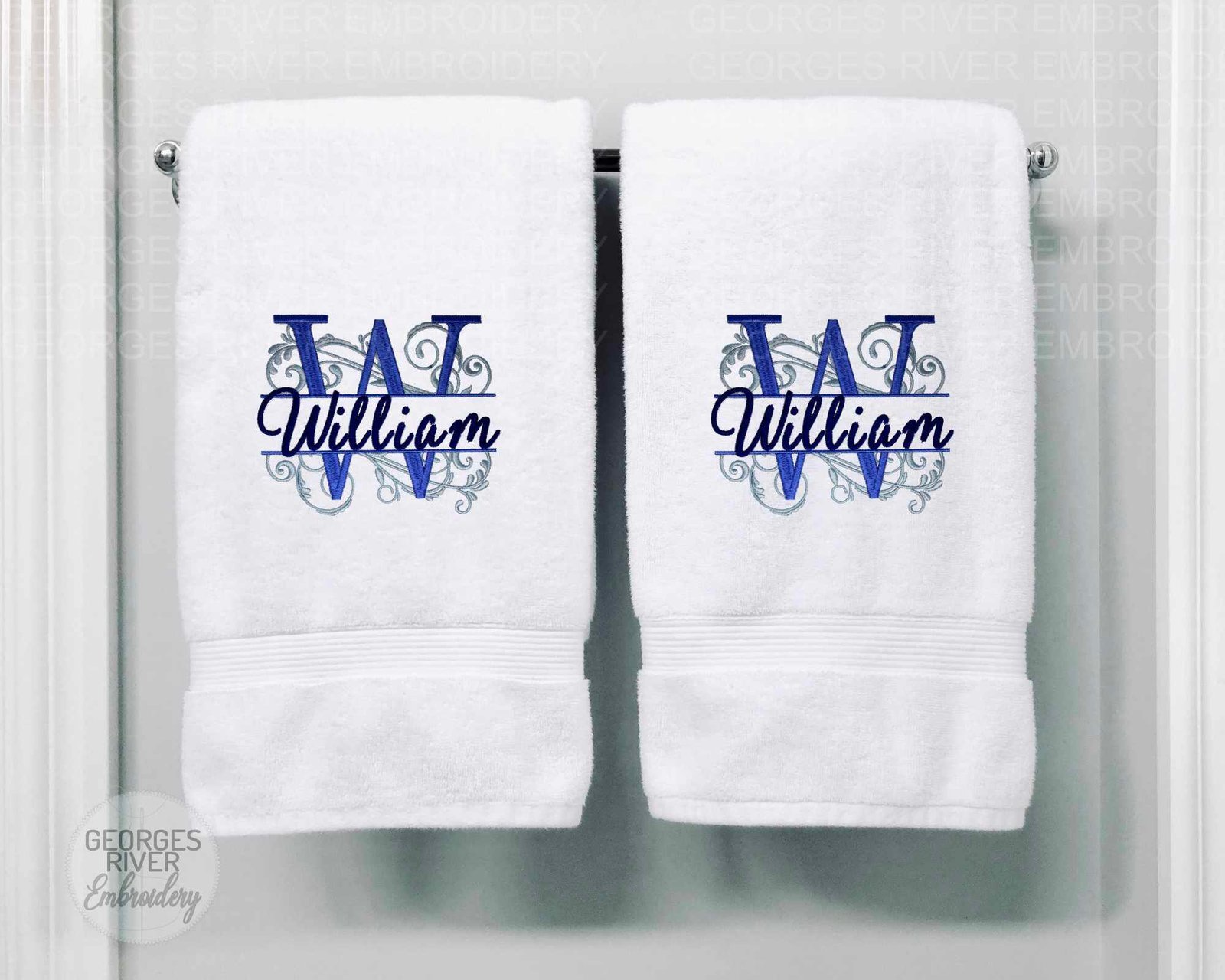 Personalised Monogrammed Bath Towel - Single or Set- Initials and Name Swirls - Image 3