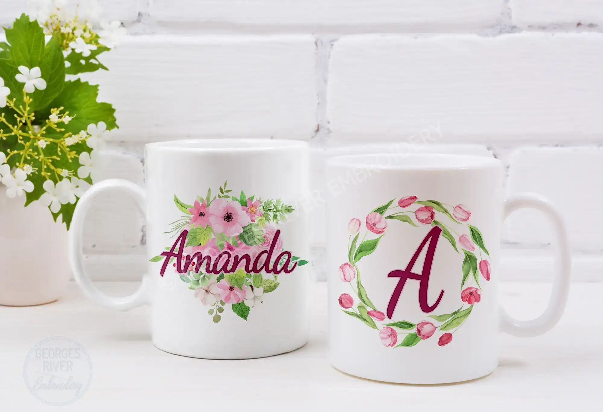 Personalised Mug - Flowers - With Your Name