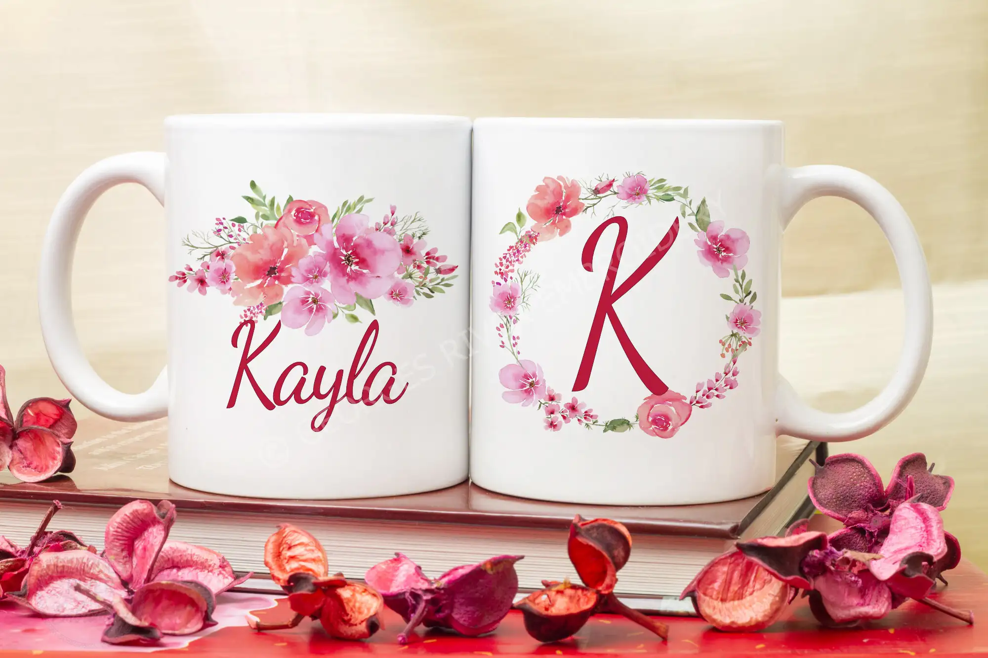 Personalised Mug - Flowers - With Your Name