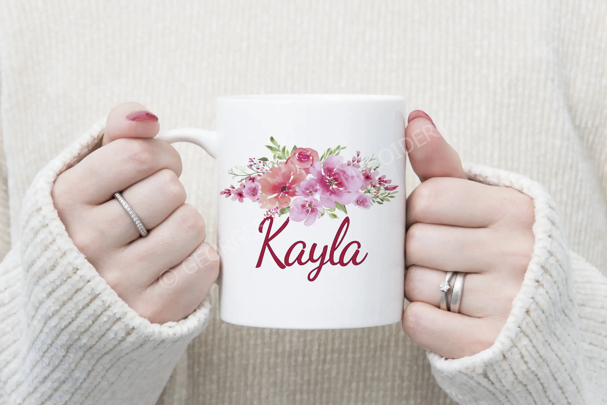 Personalised Mug - Flowers - With Your Name - Image 3