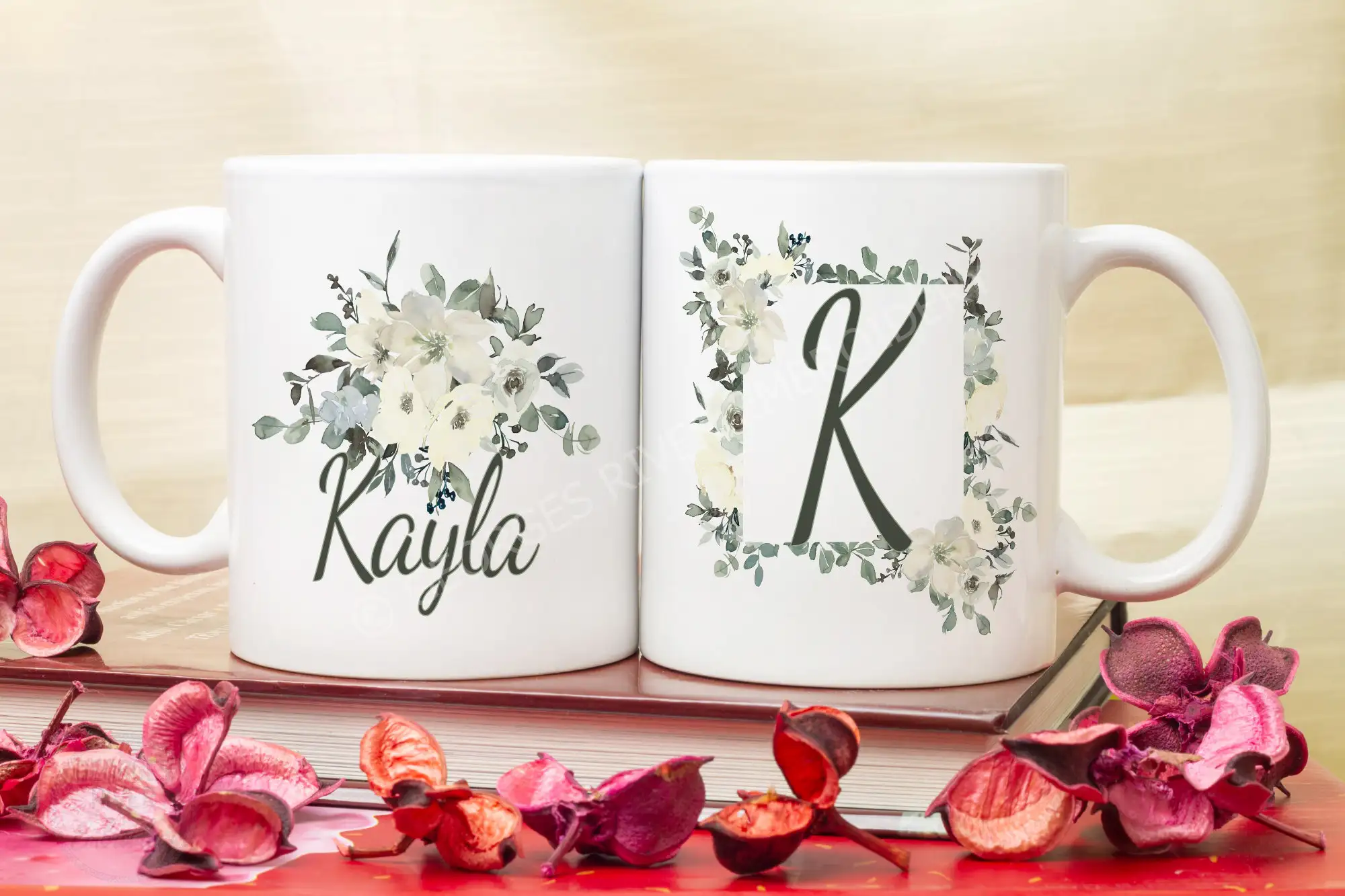 Personalised Mug - Flowers - With Your Name