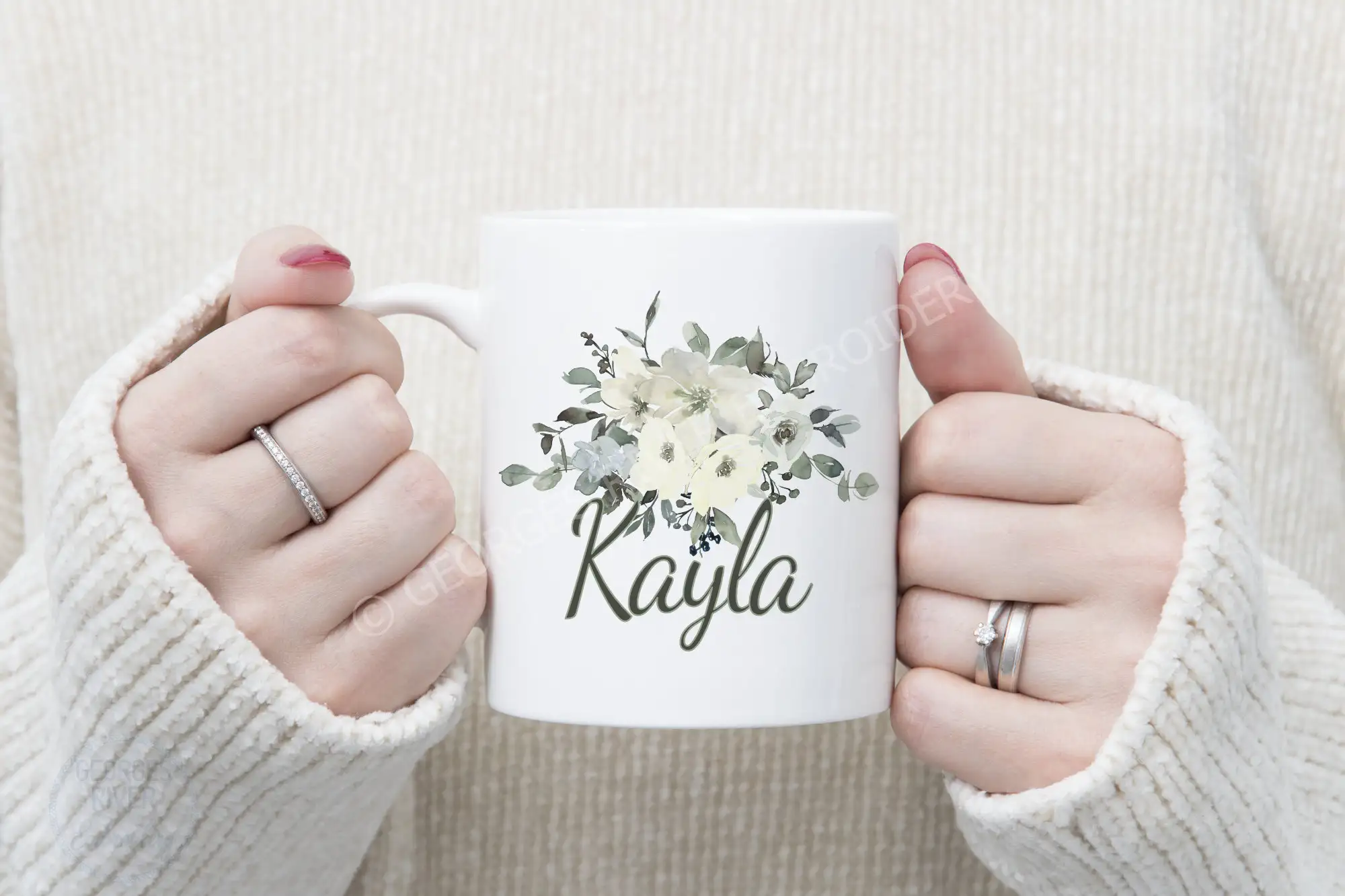 Personalised Mug - Flowers - With Your Name - Image 2
