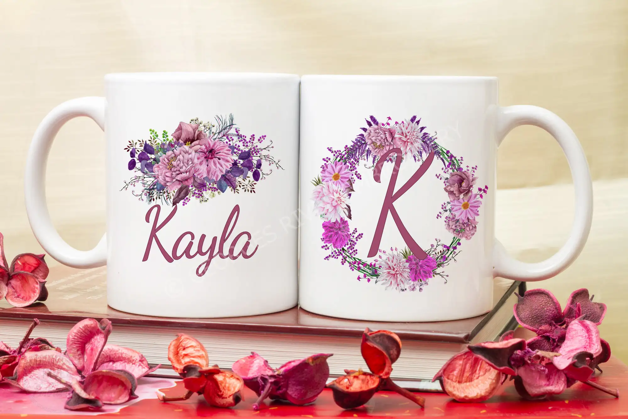 Personalised Mug - Flowers - With Your Name