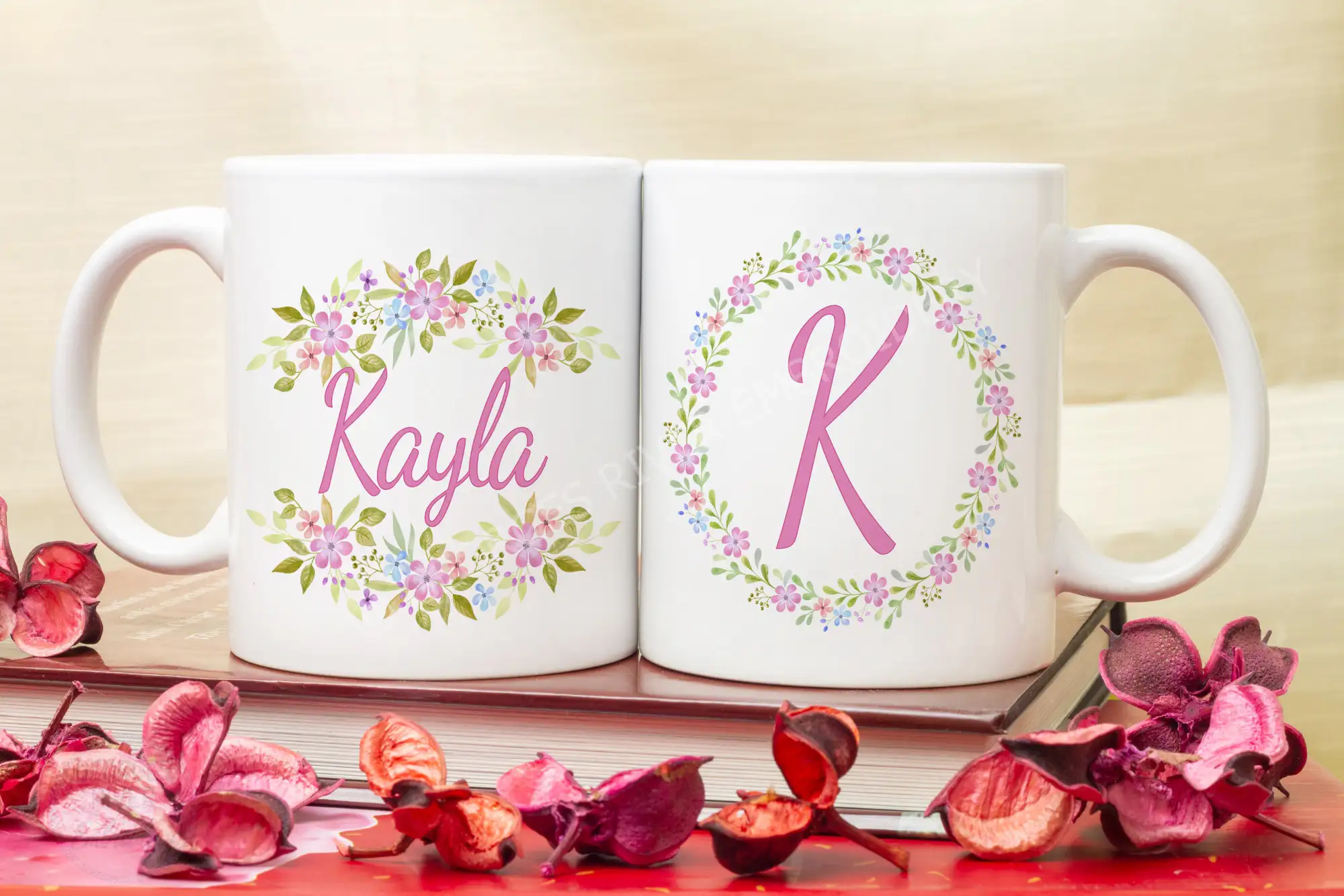 Personalised Mug - Flowers - With Your Name