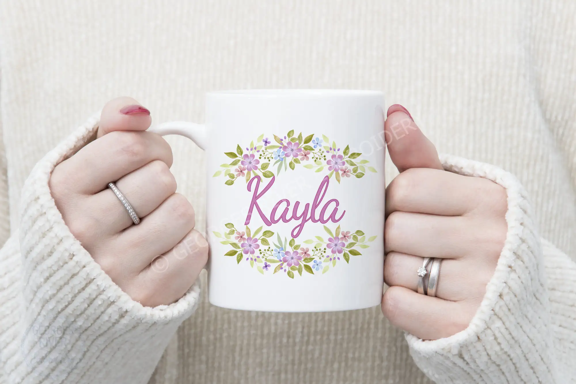 Personalised Mug - Flowers - With Your Name - Image 2