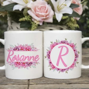 Personalised Mug - Flowers - With Your Name