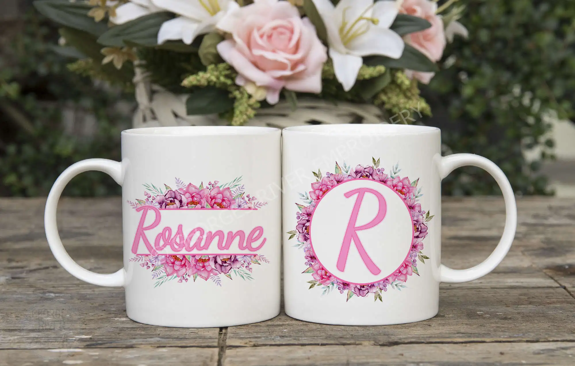 Personalised Mug - Flowers - With Your Name