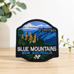 Embroidered patch of the Three Sisters rock formation, Blue Mountains NSW Australia